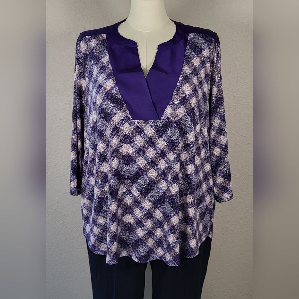 Cato Purple & Cream Inset Neckline Tunic – Plus Size 22/24W
